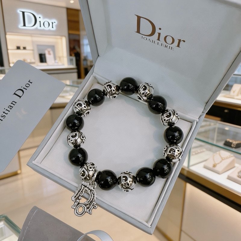 Dior Dior Oblique Logo Beaded Charm Bracelet bracelet Silver-tone metal with black onyx-style beads 19cm