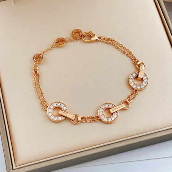 Bvlgari BVLGARIBVLGARI bracelet Rose gold with clear diamond pave 18cm