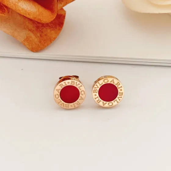 Bvlgari Bvlgari Bvlgari earrings rose gold metal with red carnelian stone inlay 10mm diameter stud