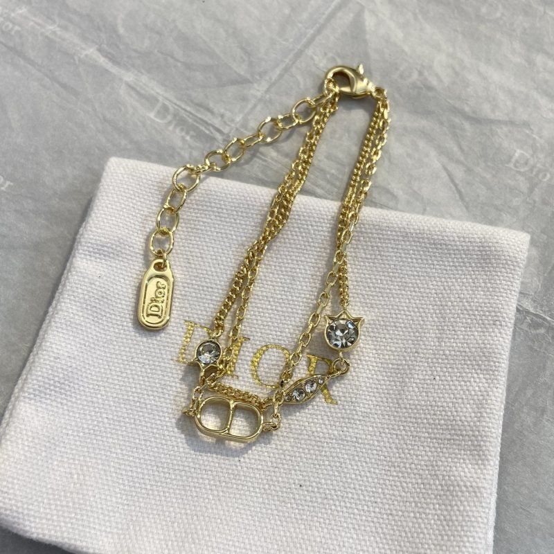 Dior CD Crystal Charm Double Chain Bracelet bracelet gold-tone metal with clear faceted crystals 16cm with 3cm extender
