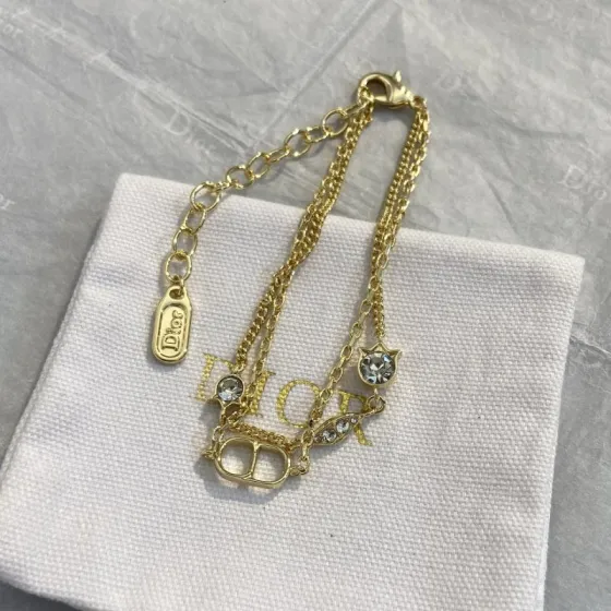 Dior CD Crystal Charm Double Chain Bracelet bracelet gold-tone metal with clear faceted crystals 16cm with 3cm extender