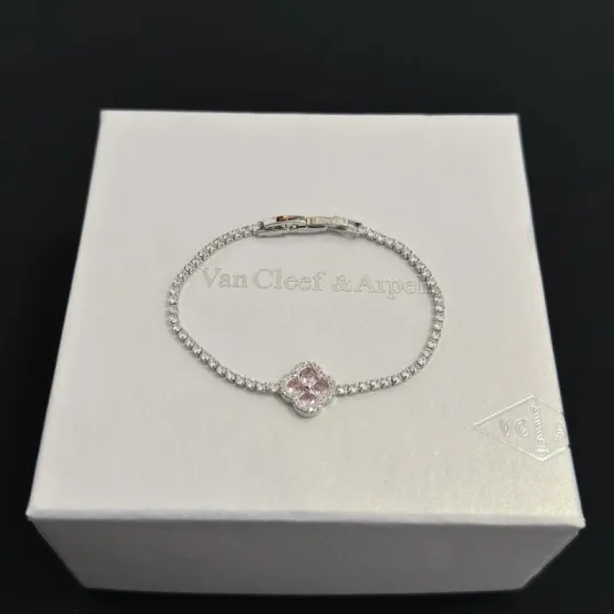 Van Cleef Arpels Alhambra bracelet White gold clear diamonds pink sapphires 17cm