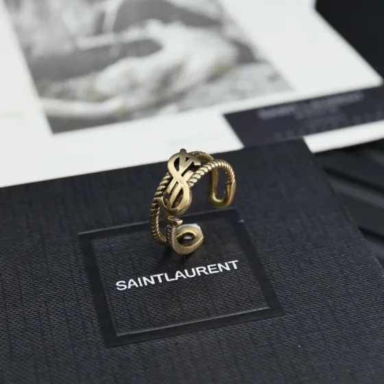 Saint Laurent Cassandre Twisted Open Ring ring antique gold-tone metal with clear crystal accents adjustable open band