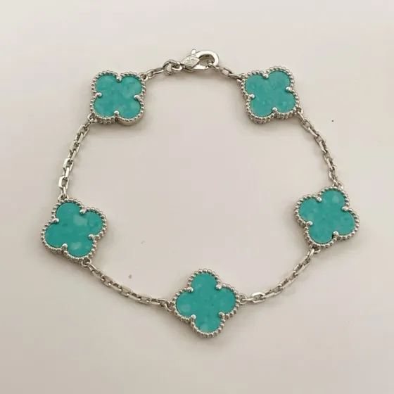 Van Cleef Arpels Alhambra braceracelet white gold with turquoise clover motifs 18cm bracelet