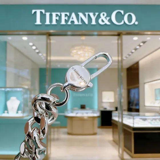 Tiffany Co T CO Logo Curb Chain bracelet Sterling silver with Tiffany Blue enamel 7 inches