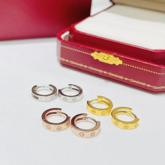 Cartier Love earrings 18k white gold 18k yellow gold 18k rose gold no gemstones 13mm hoop diameter