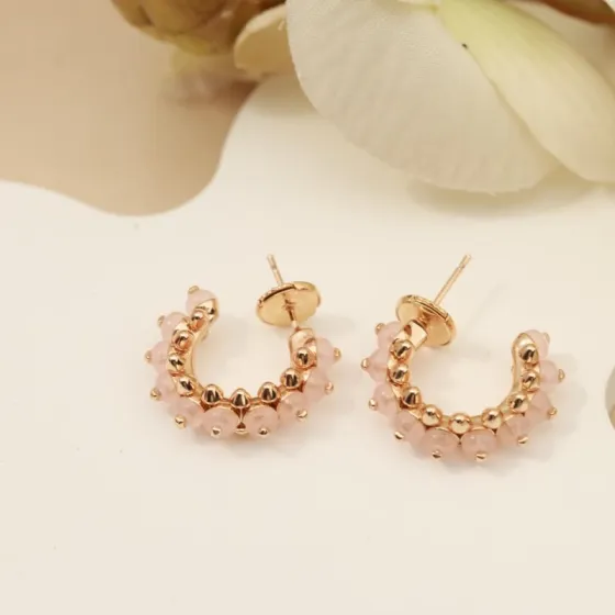 Cartier Clash de Cartier earrings rose gold metal with pink gemstone beads 14mm outer hoop diameter