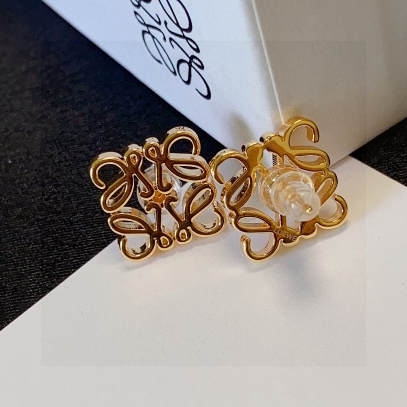 Loewe Anagram earrings gold tone metal no accent stones 1 5cm stud diameter