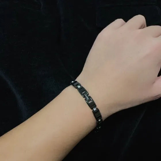 Cartier Men s Crystal Inlaid Chain Bracelet bracelet Black metal with clear faceted stones 21cm