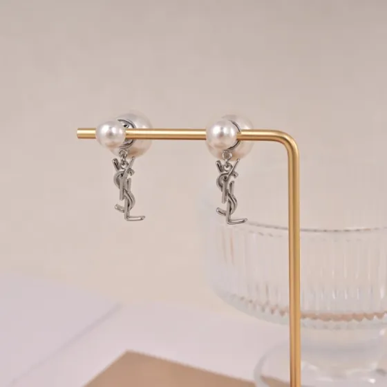 Saint Laurent YSL 1961 Cassandre Pearl Drop earrings Silver-toned metal with white imitation pearls One Size