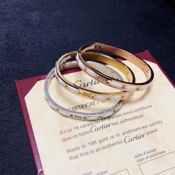 Cartier Maillon Panthere bracelet 18k yellow gold 18k rose gold 18k white gold white ceramic diamond 17