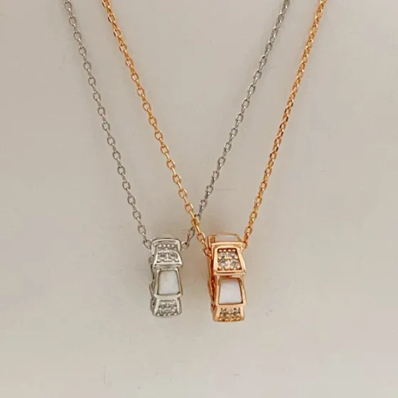Bvlgari Serpenti Viper necklace Available in 18k white gold and 18k rose gold set with white mother-of-pearl and pave diamonds 40-45cm adjustable