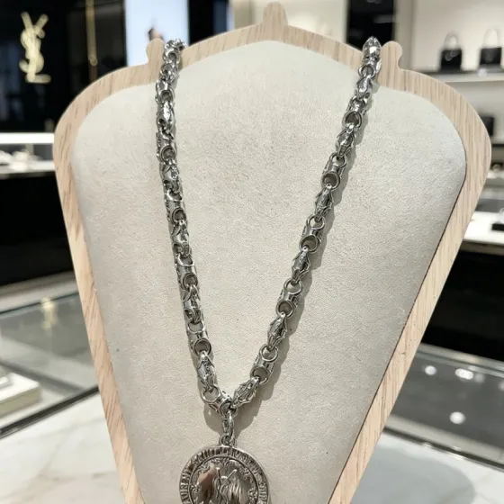 Saint Laurent Cassandre Coin Pendant Chain Necklace necklace silver-toned metal no accent stones 60cm