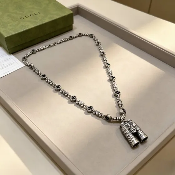 Gucci Anger Forest Binoculars Pendant Necklace necklace Aged silver-toned metal with black enamel Interlocking G accents 50cm