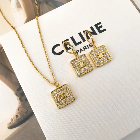 Celine PRECIOUS Triomphe Square Crystal earrings Silver-toned metal with clear crystal stones 2 5cm drop length
