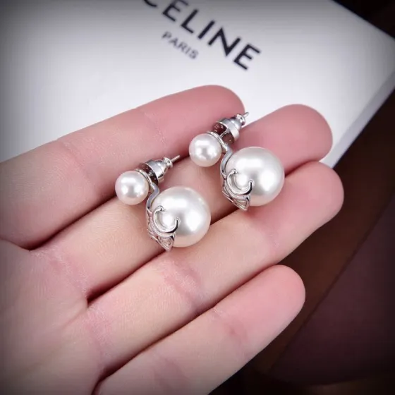 Celine Triomphe Pearl Stud Earrings earrings silver-toned metal with white pearls 1 5cm drop length