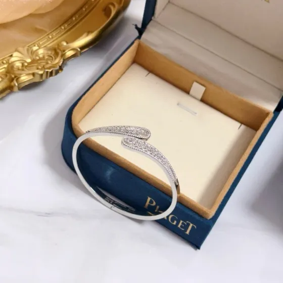Piaget Possession bracelet silver-toned white gold with clear pave diamonds 16cm inner circumference