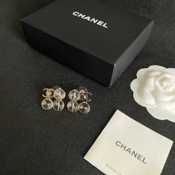 Chanel CC Logo Transparent Lucite Circle Stud Earrings earrings light gold tone metal with clear transparent resin stones 1 5cm diameter per earring