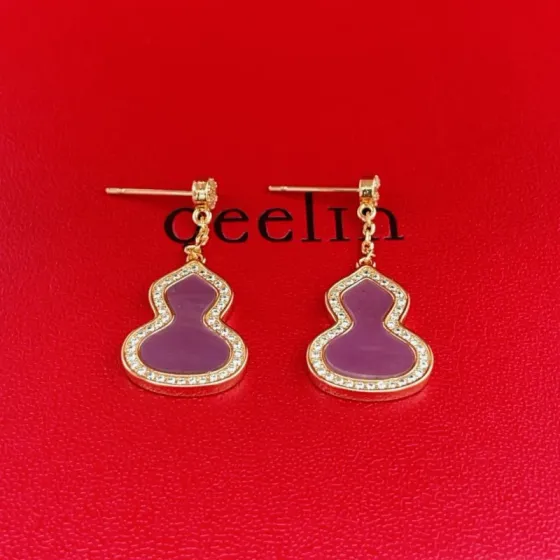 Qeelin Wulu earrings 18K rose gold purple gemstone clear diamond accents 2 5cm drop length