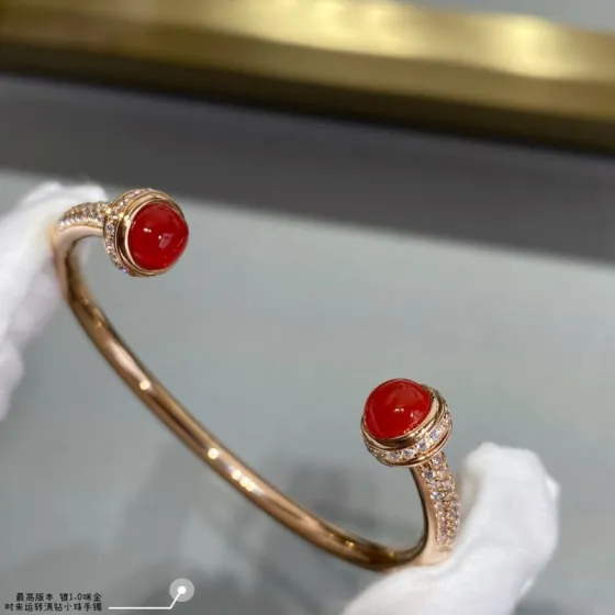 Piaget Possession bracelet Rose gold with red carnelian cabochons and clear diamond accents 17cm