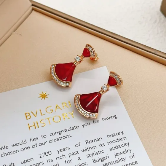 Bvlgari Divas Dream earrings Rose gold with red carnelian and clear diamond accents 1 8cm drop length