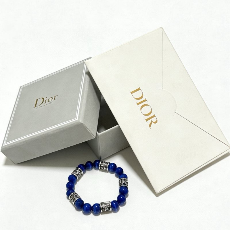 Dior Oblique Beaded Bracelet bracelet Antique silver-tone metal deep blue cat s eye stone beads 19cm