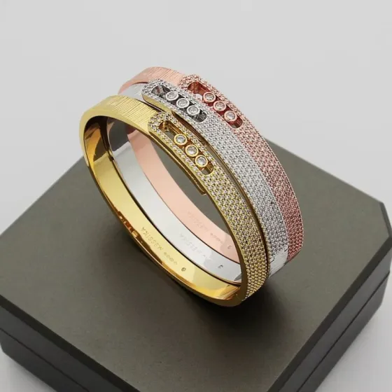 Messika Move Noa bracelet Tricolor gold yellow gold white gold rose gold with clear diamonds 17cm