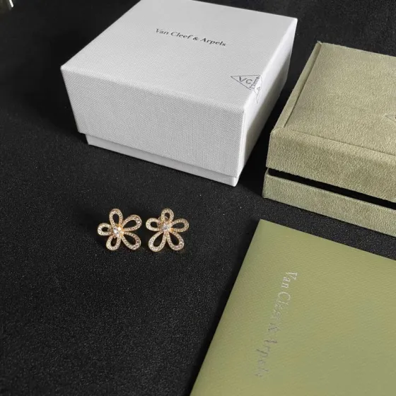 Van Cleef Arpels Flowerlace earrings Rose gold with clear diamond pave 15mm diameter