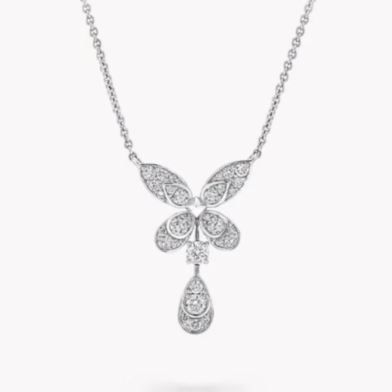 Graff Butterfly necklace Silver-toned metal with white diamonds 40-45cm adjustable