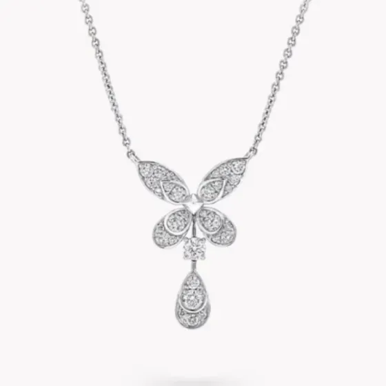 Graff Butterfly necklace Silver-toned metal with white diamonds 40-45cm adjustable