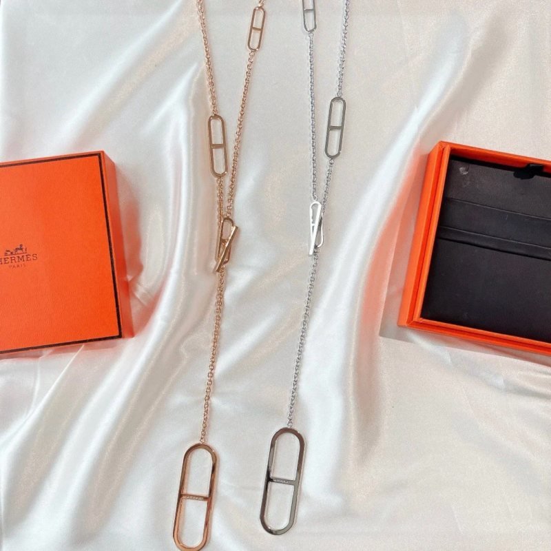 Hermes Farandole necklace Rose gold and silver toned metal no gemstones 90cm