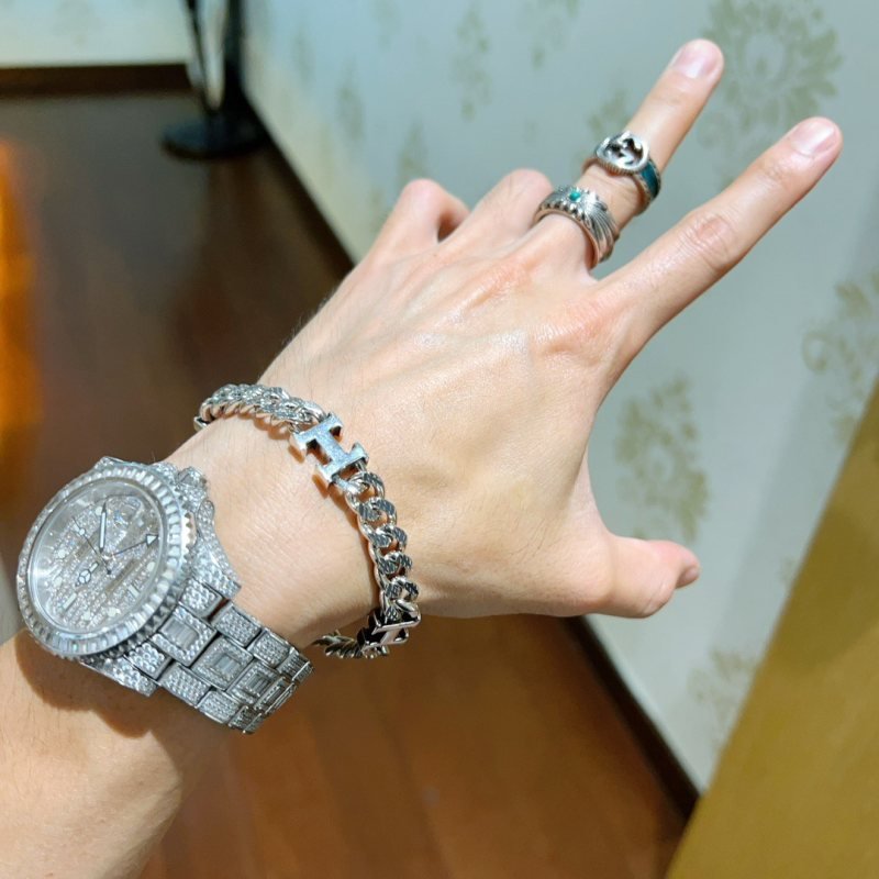 Hermes H d Ancre Curb Chain bracelet silver-toned metal 19cm