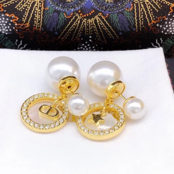 Dior Tribales earrings Gold-tone metal white pearls clear crystals white mother-of-pearl One Size