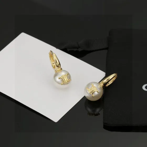 Celine Triomphe Pearl Drop Earrings earrings gold-tone metal with white pearl 12mm pearl 2 5cm total drop length