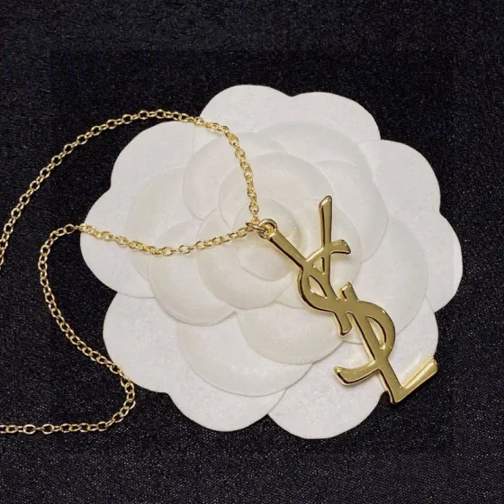 Saint Laurent Cassandre YSL Logo Pendant necklace gold-tone metal no accent stones 18 inch