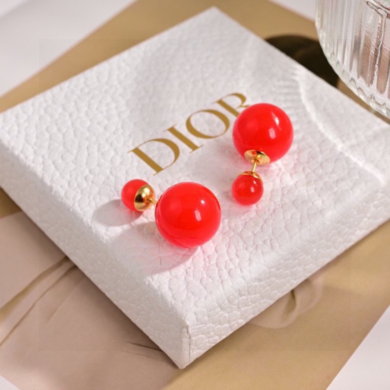 Dior Tribales earrings gold-tone metal with bright red and turquoise resin beads 16mm large bead 8mm small