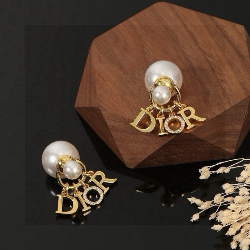 Dior Dior Tribales DIOR Letter Charm Earrings earrings Gold-tone metal with white resin pearls and clear crystal pave accents also available in silver-tone metal variant One Size drop length approx 2 5cm