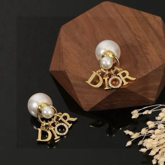 Dior Dior Tribales DIOR Letter Charm Earrings earrings Gold-tone metal with white resin pearls and clear crystal pave accents also available in silver-tone metal variant One Size drop length approx 2 5cm