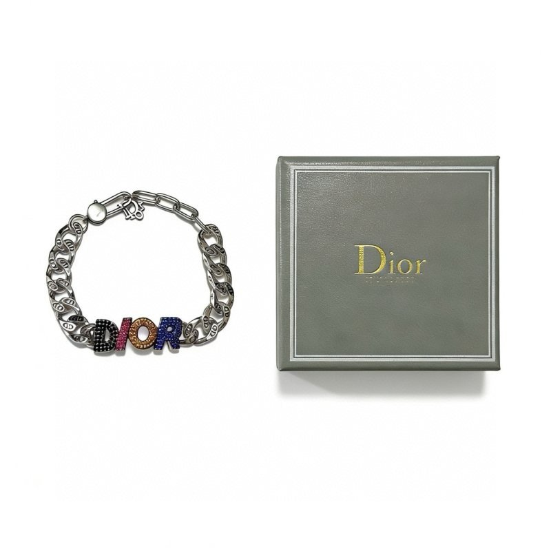 Dior DIOR Logo Chain Bracelet bracelet Silver-tone metal with black pink orange blue crystal accents 19cm