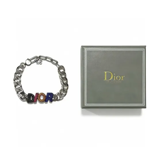 Dior DIOR Logo Chain Bracelet bracelet Silver-tone metal with black pink orange blue crystal accents 19cm