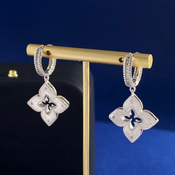 Roberto Coin Venetian Princess earrings rhodium-plated sterling silver with clear diamond accents 15mm hoop diameter 20mm pendant drop