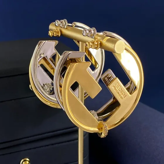 Fendi Fendi EverRound earrings Two-tone gold and silver metal with clear crystal accents 4 5cm diameter