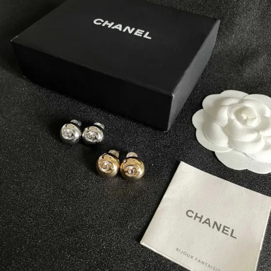 Chanel CC Logo Dome Stud Earrings earrings Gold-tone metal with clear crystal accents Silver-tone metal with clear crystal accents 12mm diameter