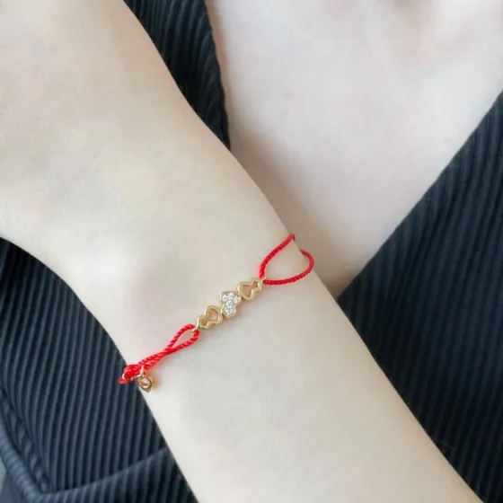 Qeelin Wuluwulu bracelet 18K rose gold red cord clear diamond pave adjustable sliding knot fits 15-19cm wrist
