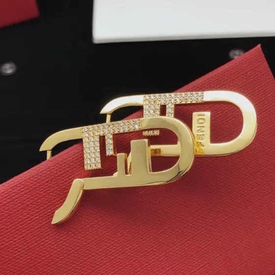 Fendi FDED0084 FF Logo Hoop Earrings earrings gold-tone metal with clear pave crystals 3 5cm length