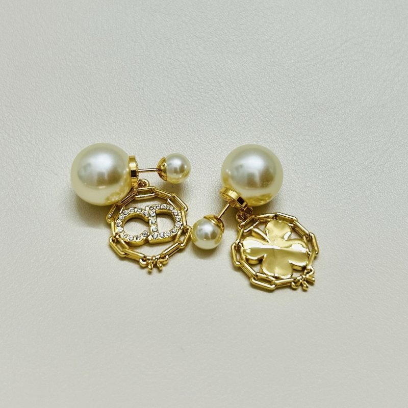 Dior Tribales earrings Gold-tone metal white resin pearl clear crystal One Size