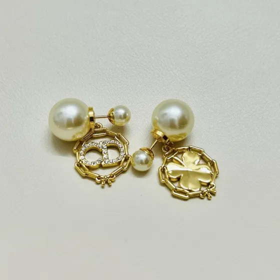 Dior Tribales earrings Gold-tone metal white resin pearl clear crystal One Size