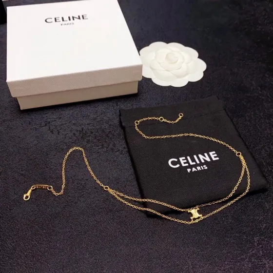 Celine Triomphe Double Chain necklace gold-tone metal no gemstones 40cm with 5cm extender