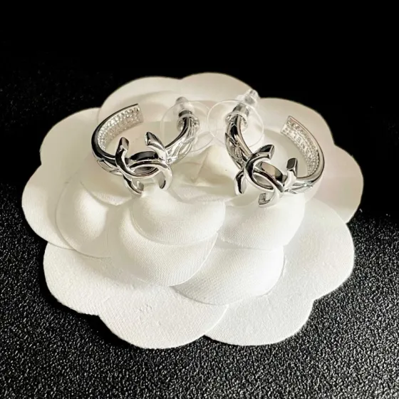 Chanel CC Logo Crystal Hoop Earrings earrings silver-toned metal with clear crystal accents 1 5cm diameter