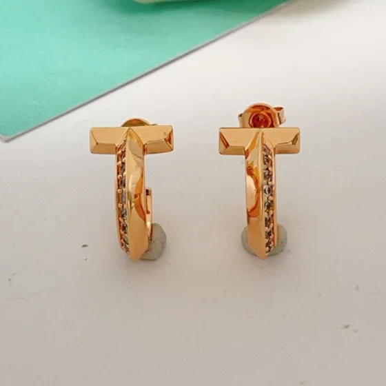 Tiffany T1 earrings rose gold with clear diamond accents 12mm hoop diameter